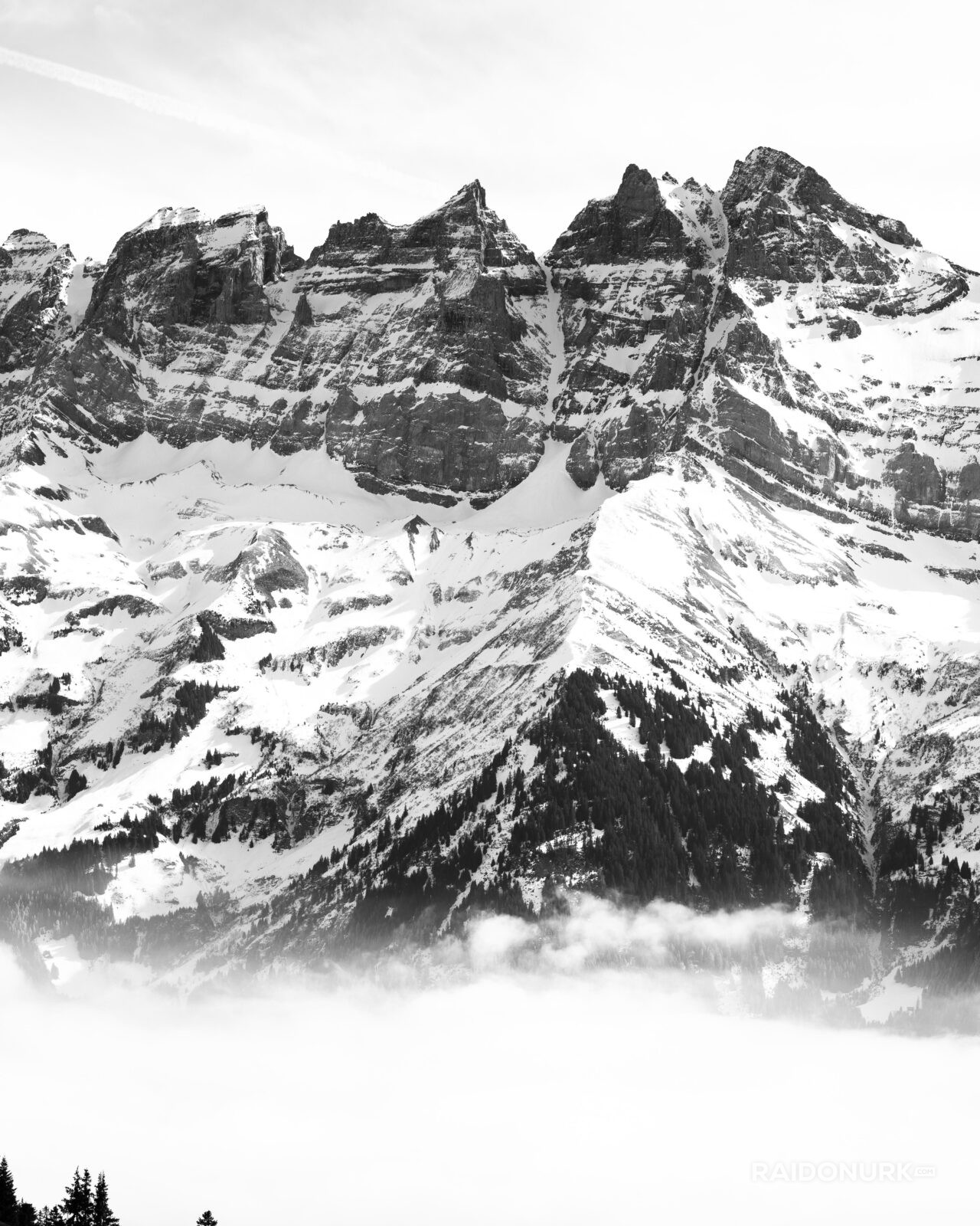Mountains, winter, alps, minimalism, black and white