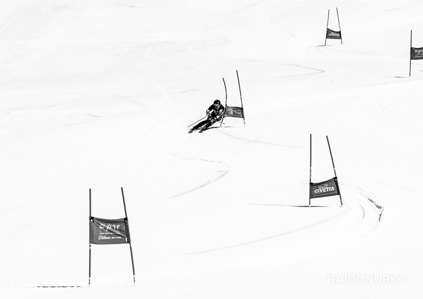 ski racing photography, Dolomites winter, alpine skiing art, black and white snow photography, Raido Nurk, ski gates photo series, winter minimalism, fine art ski photo, shadow play in snow