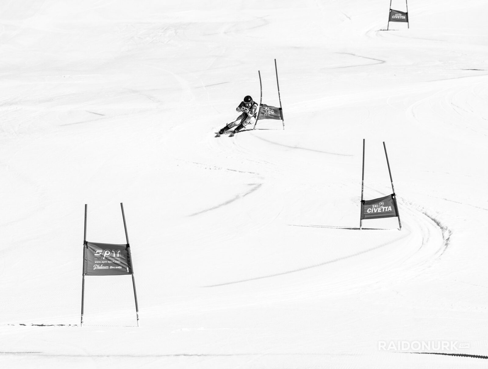 ski racing photography, Dolomites winter, alpine skiing art, black and white snow photography, Raido Nurk, ski gates photo series, winter minimalism, fine art ski photo, shadow play in snow
